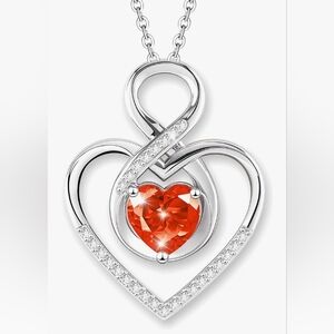 Silver Heart Pendant Necklace with Orange Gemstone Gift for women, mom